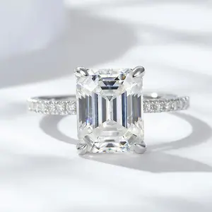 Emerald/Radiant Cut Real Full Moissanite Ring for Women 7*9mm D Color Diamond 925 Sterling Silver Wedding Band