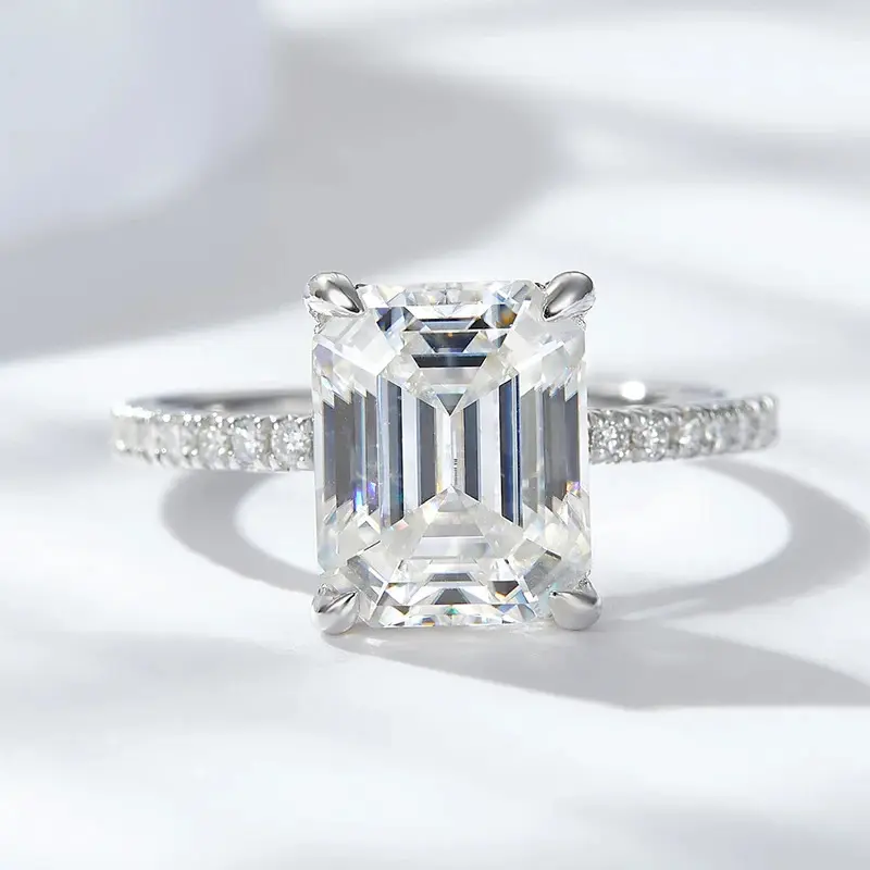 Women's Classic 925 Sterling Silver Emerald-Cut Rectangle Moissanite Ring, 7*9mm D Color, Female Wedding Band, Anniversary Gift