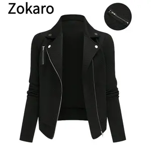 Stylish Zip-Up Motorcycle Jacket for Women - Elegant All-Season Outerwear with Lapel Collar, Perfect for Casual Looks & Formal Events, Cozy Layering & Trendy Streetwear Fashion