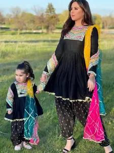 Black Fantasy traditional dress for mom and daughter