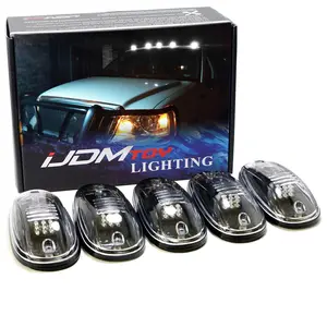 iJDMTOY 5pcs Clear Lens Xenon White Full LED Cab Roof Clearance Running Light Kit Universal Fit For Truck SUV 4x4