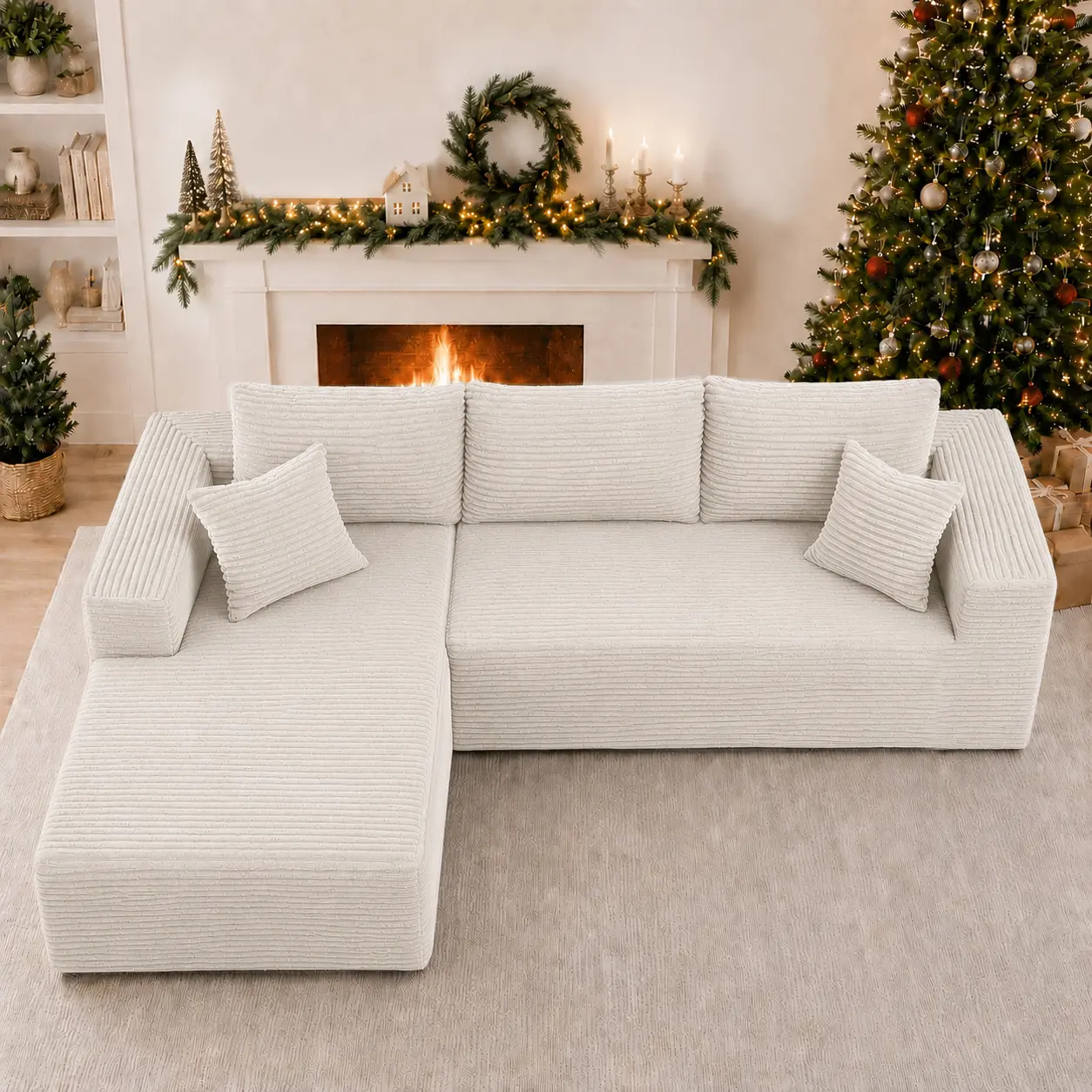 DIGWAC Modern Modular L-Shaped Recliner Sectional Sofa, Upgraded Independent Pocket Spring Base, Soft Corduroy Fabric & Layered Memory Foam Padding, Deep Seat Living Room Couch, No Assembly Needed, Ships in 2 Packages, Ready to Use Right Out of the Box