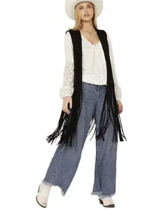 Fornia Women's Women'S Suede Fringe Vest - Frngvst2blk