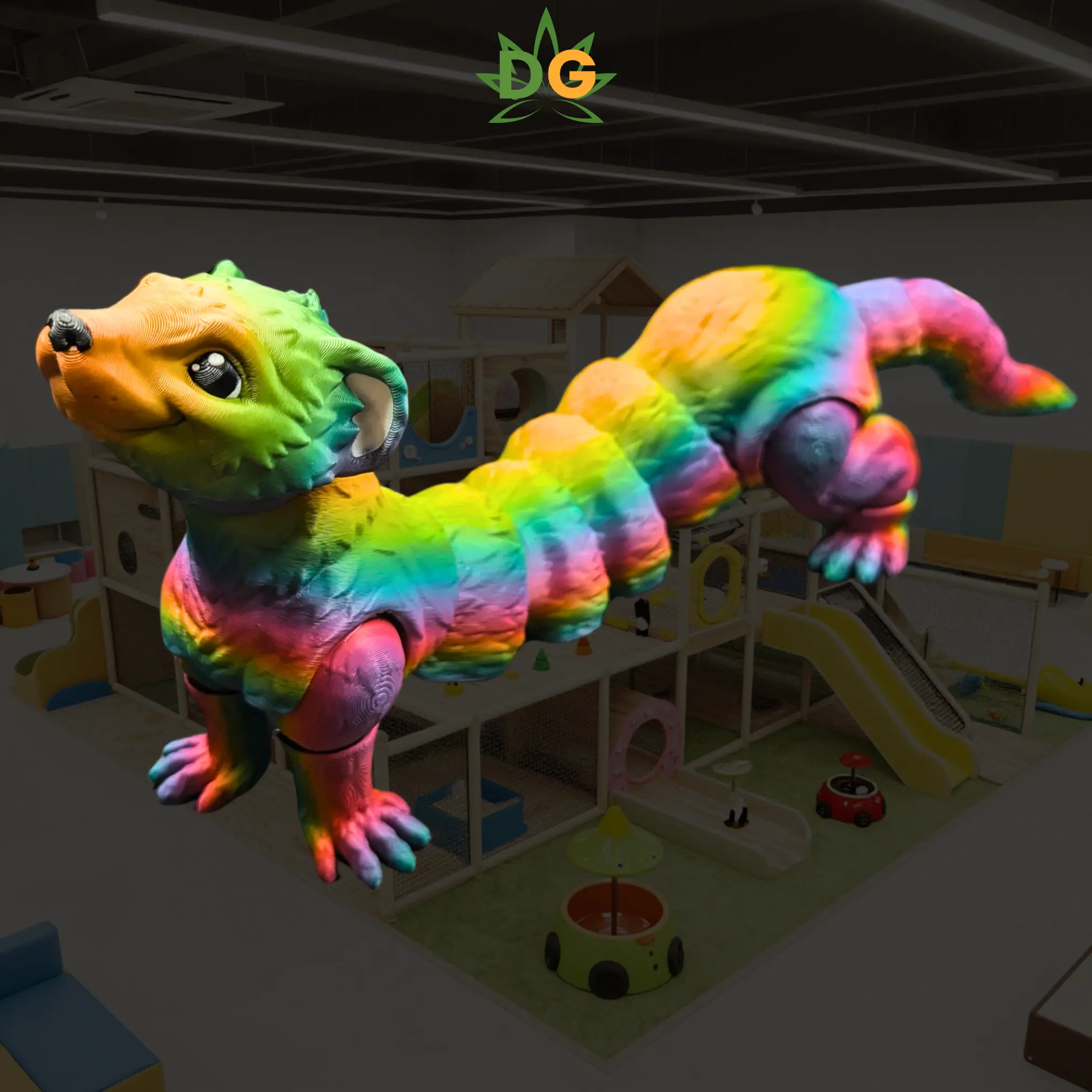 3D Printed Articulated DG Rainbow Rush Gradient Ferret Figurine - 14.5x5x2.5in 7.5oz Nature-Inspired Home Decor, Desk Ornament, Collectible Gift for Adults (4th of July, Valentine's Day, Memorial Day), Independence Day