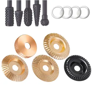5PCS Wood Carving Disc Set & 5PCS Rotary Burr Rasp Set, 4" or 4.5" Angle Grinder with 7/8" Arbor, Grinding Wheel Shaping Discs for Wood Grinding, Wood Angle Grinder Accessories