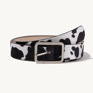 High-Quality PU Cow Print Belt with Zinc Alloy Buckle