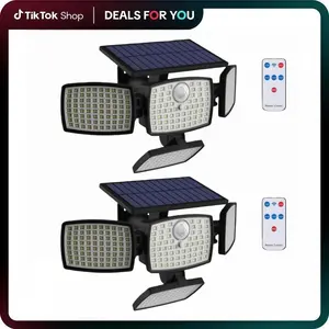 2 Packs Outdoor Solar Lights with Motion Sensor 3 Head Security Lights for Outdoor 9000LM Floodlight Spotlight Wide 270° Lighting Angle US