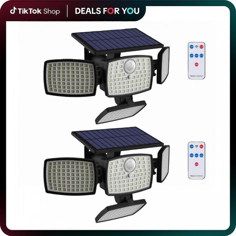 2 Packs Outdoor Solar Lights with Motion Sensor 3 Head Security Lights for Outdoor 9000LM Floodlight Spotlight Wide 270° Lighting Angle US