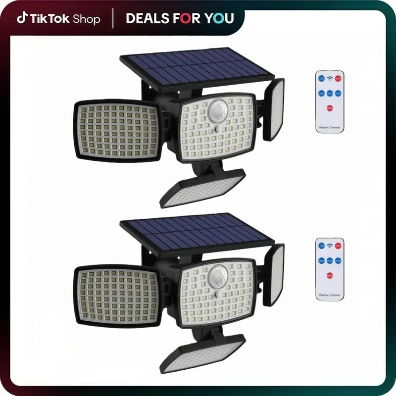 2 Packs Outdoor Solar Lights with Motion Sensor 3 Head Security Lights for Outdoor 9000LM Floodlight Spotlight Wide 270° Lighting Angle US