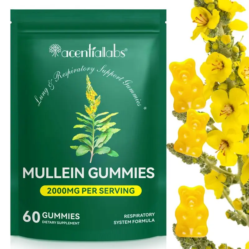 Acentialabs Mullein Gummies for Lung Detox 2000mg Per Serving 60 Count Natural Herbal Supplement for Respiratory Health & Immune Support - Healthcare