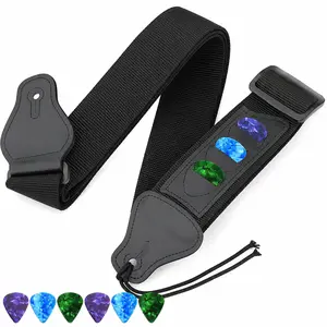 Guitar Strap with 3 Pick Holders | 6 Picks & Plectrum Case Included | Adjustable for Acoustic Electric Guitar (Black)
