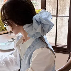 Oversized Mesh Scrunchies for Women, 7.1 Inch Jumbo Bubble Hair Ties for Thick Hair, Airy 4-Layer Seersucker Large Scrunchy for Messy Bun & Ponytail, Aesthetic Fairy Hair Accessories