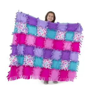 Melissa & Doug Created by Me Quilt Kit, Floral Fleece Blanket Throw, Soft Fleece Blanket with Colorful Pieces for Dogs & Cats, Floral Blanket, Extra Softness