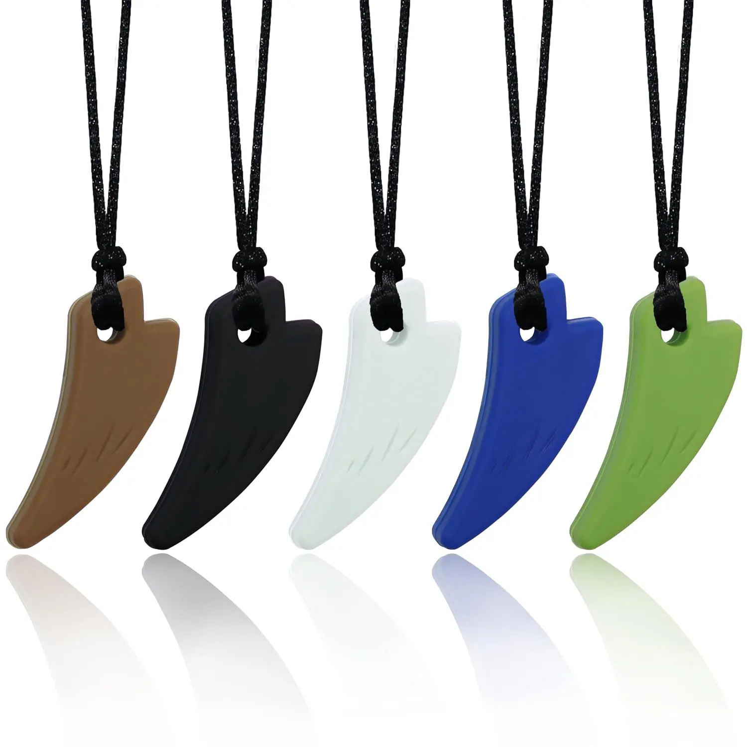 L-NKL027 Chew Necklaces for Sensory adults and Kids, 5 Pack Saber Tooth Sensory Chew Necklaces for Boys and Girls with Autism, ADHD, SPD, Chewing, Biting, Teething, Silicone Oral Chew Toy for Adults Reduce Anxiety Fidget