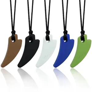L-NKL027 Chew Necklaces for Sensory adults and Kids, 5 Pack Saber Tooth Sensory Chew Necklaces for Boys and Girls with Autism, ADHD, SPD, Chewing, Biting, Teething, Silicone Oral Chew Toy for Adults Reduce Anxiety Fidget