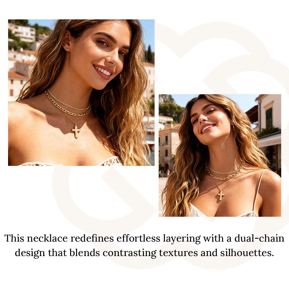 ALEXCRAFT 14K Gold-Plated Cross Necklace — Stylish Women's Jewelry, Faith-Inspired Accessory, Prayer Gift — Chic & Trendy Triple-Layered Necklace for Her — Women's Accessories, Mother's Day Gift