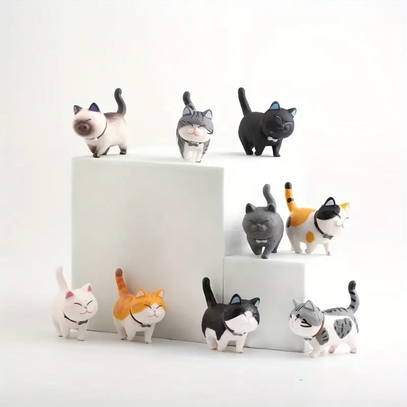 9pcs Mini Landscape Cat Ornaments, Miniature Kitten Statues, Realistic Cat Animal Design for Dollhouse, DIY Micro Landscape Cat Sculpture Desk Decor, Kawaii Display Decor, Resin Sculptures, Cute Desktop Decoration