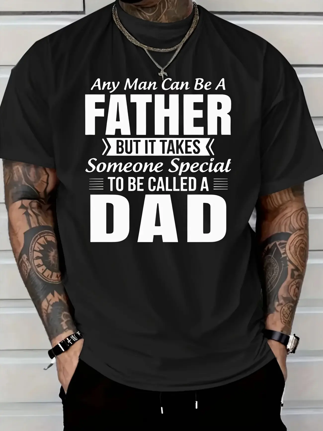 Men's Dad Quote T Shirt, Any for Man Can Be a Father But It Takes Someone Special to Be Called Dad, Crew Neck All Season Casual Shirt