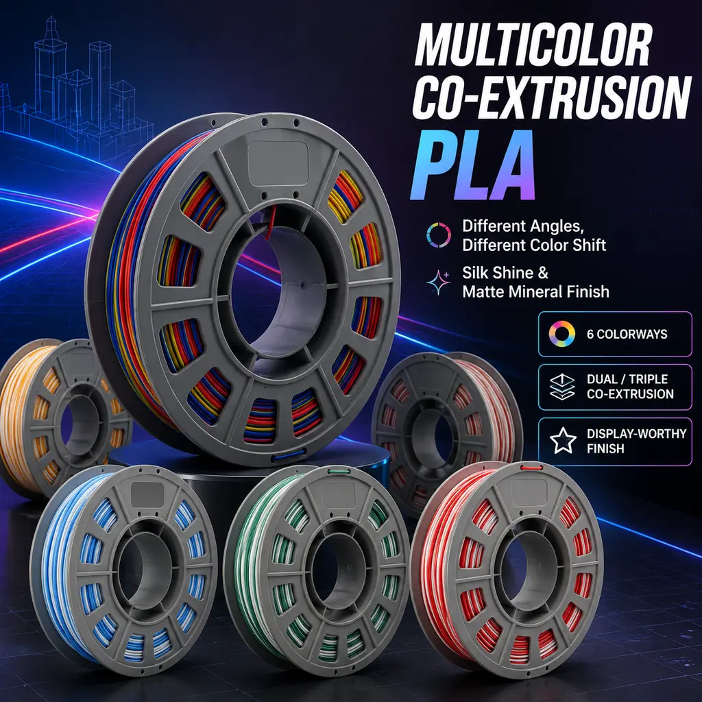 FUNTOO  Multicolor Co-extrusion PLA 3D Printer Filament 300g Spool, Dual Triple Gradient Rainbow Color Shift Wire, Silk Shine & Matte Finish, 6 Colorways Smooth No Clog PLA Filament Compatible With All FDM 3D Printers For DIY Model Craft Decor Printing, H
