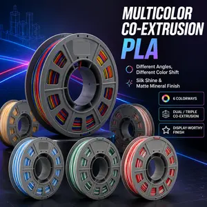 FUNTOO  Multicolor Co-extrusion PLA 3D Printer Filament 300g Spool, Dual Triple Gradient Rainbow Color Shift Wire, Silk Shine & Matte Finish, 6 Colorways Smooth No Clog PLA Filament Compatible With All FDM 3D Printers For DIY Model Craft Decor Printing