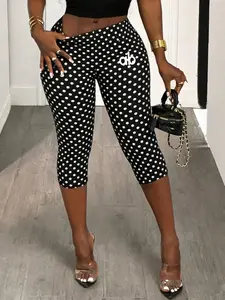 Women's Casual Loose-Fit Straight Leg Five-Quarter Pants, Solid Color, Polka Dot, Perfect for Outdoor, Shopping, Summer Fashion, Womenswear