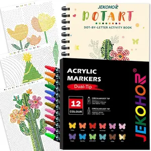 Coloring Book,Dot By Letter Art Meditations with 12 PCS Acrylic Marker,Mindfulness Adult Coloring Book-Relaxing,Anti-Stress,30 Patterns Activity Coloring Books for Adults,Dot Art for Adults-Landscapes