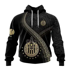 Chivas Guadalajara Black & Gold Design LIGA MX Soccer Merch, Realistic 3D Print Pullover, Unique Graphic Hoodie, Stylish Streetwear