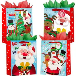 12 Pack Christmas Gift Bags with Tissue Paper, 12.6'' Large Christmas Paper Gift Bags for Kids Gifts with Handles, Christmas Treat Tote Bags Xmas Gift Bags Christmas Party Favors Supplies