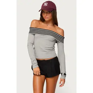 Edikted Women's Leetal Stripey Foldover Knit Top