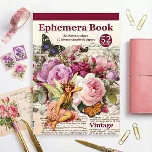 52 Sheets Vintage Ephemera Sticker Book – 32 Sheets Stickers & 20 Sheets Scrapbook Papers, DIY Crafting, Scrapbooking & Journaling Supplies for Vintage Lovers,TikTokShopJumpstartSale