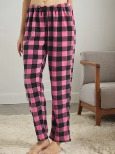 Women's Plaid Loose Straight Leg Pants, High Waist Checkered Casual Wear, Fitted Winter, All Seasons Suitable