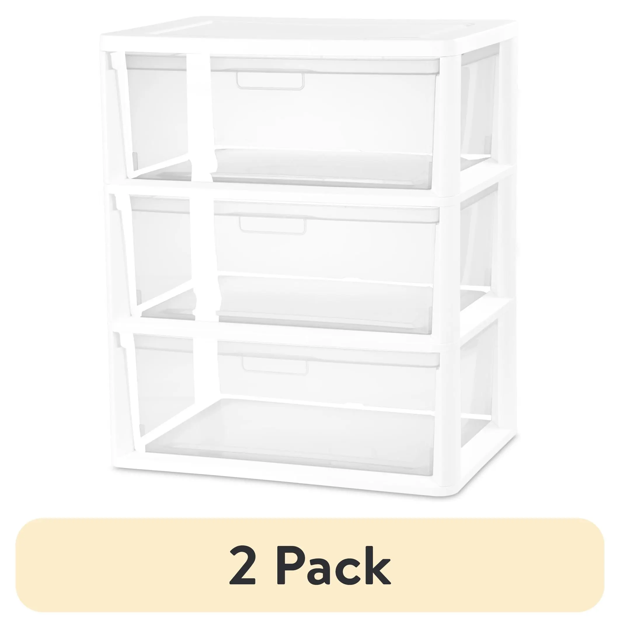 (2 pack) Sterilite Wide 3 Drawer Tower, Plastic Storage Organizer with Removable Clear Bins, Easy Assembly, No Tools Needed, White