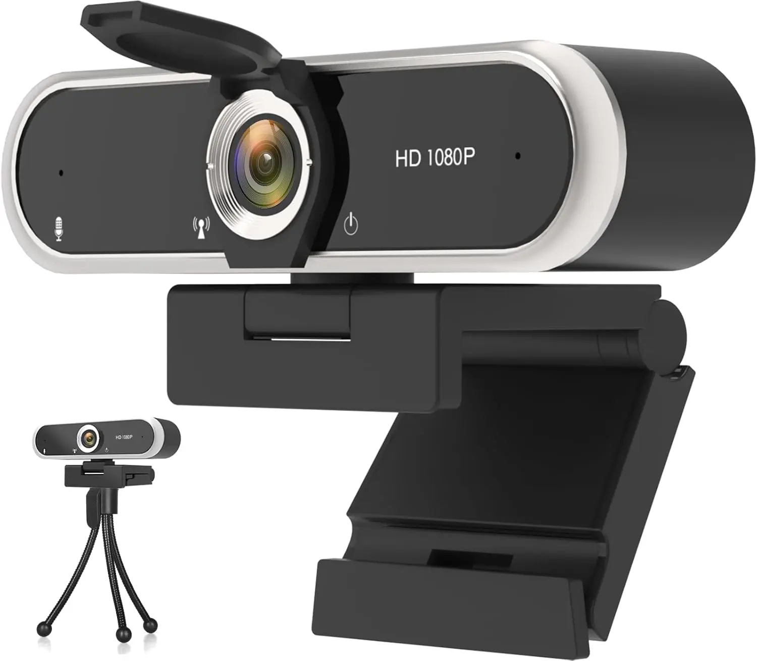 USB PC Webcam with 1080P Resolution, Microphone, Privacy Cover, Auto Light Correction - Plug & Play PC Accessories, Desk Gadgets for Video Calls & Online Meetings