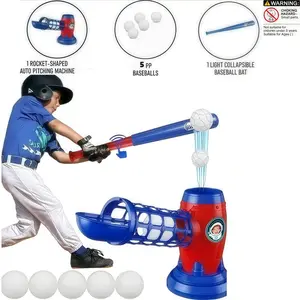 Electric Baseball Pitching Machine Toy, Automatic Launch with 5 Balls, Includes Bat, Suitable for Boys Girls over 3 Years