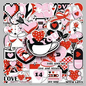 Valentine's Day Themed Sticker (50pcs/set), Creative Heart & Letter Pattern Decorative Sticker, DIY Decals for Water Bottle, Laptop, Phone Case, Protector