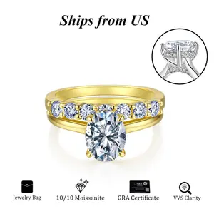 10/10 Moissanite Lab-Created 2CT-Oval Ring 2Colors Halo High Setting VVS Clarity 18K Gold Plated Hypoallergenic Band for Women Wedding Engagement Birthday Gift Anniversary Prom Party Holiday Date Casual Bling Iced Jewelry R03