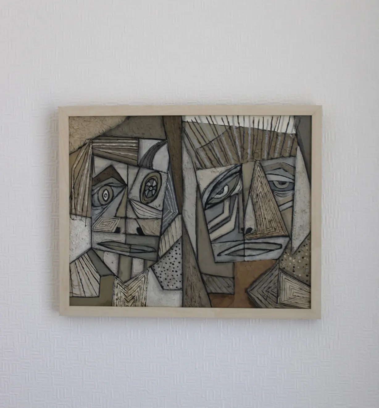 Angela Dickerson Pale Twin Faces Original Framed Artwork