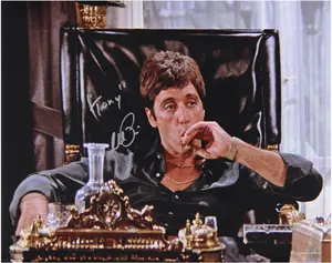 Al Pacino Autographed Scarface 16" x 20" Smoking Cigar at Desk Photograph with "Tony" Inscription