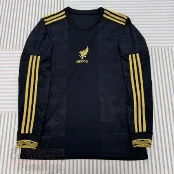 2526 Mexico Home Black Long Sleeve Soccer Jersey