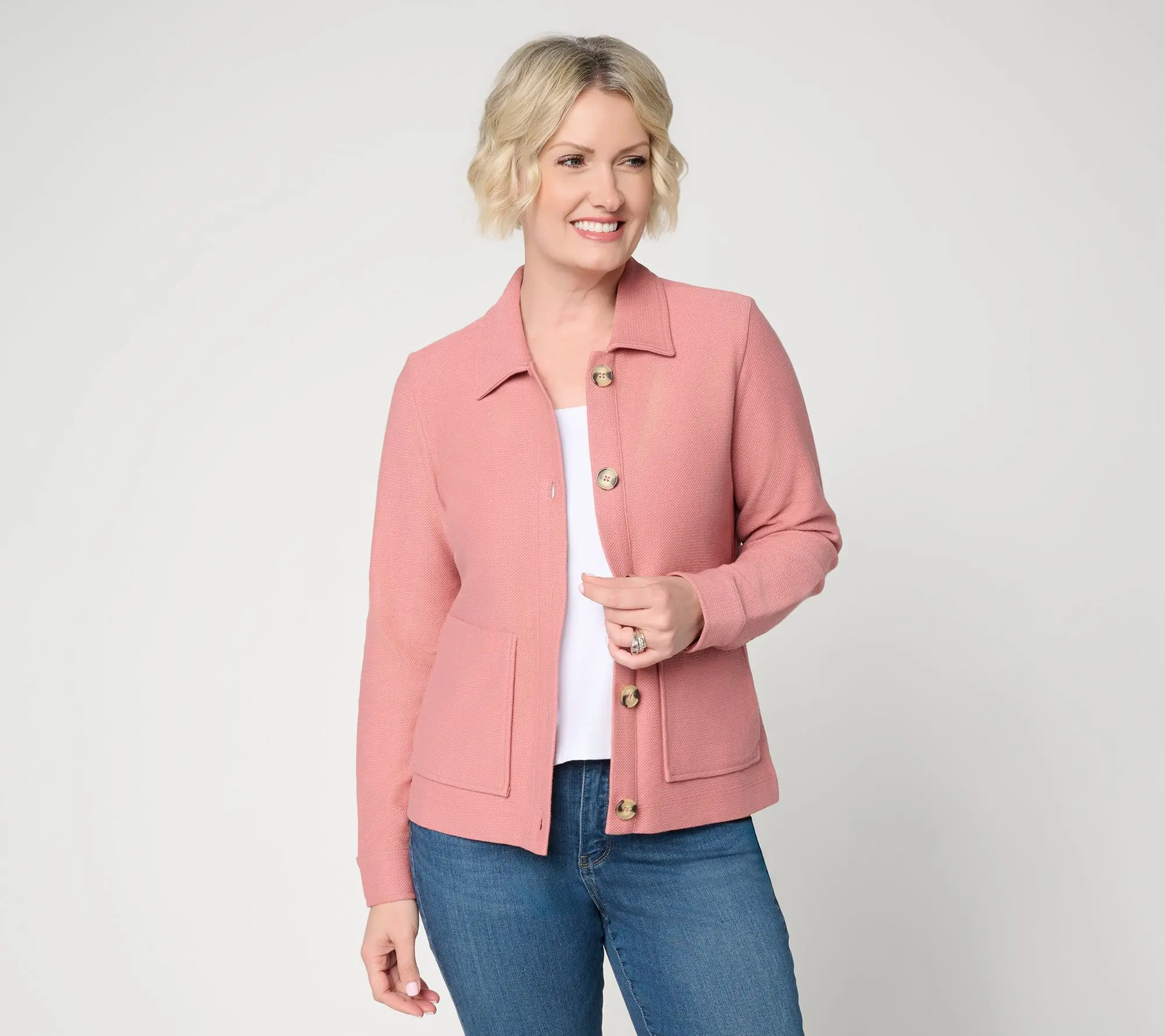 Denim & Co. Knit Terry Button Front Jacket w/ Pockets
