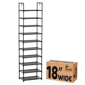 10 Tier Tall Shoe Organizer, Sturdy Stackable Shoe Rack for Closet, Bedroom, Entryway, Garage, Non Woven Fabric Shelf, Black, Holds 20-30 Pairs