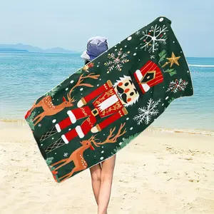 1pc Christmas Nutcracker Beach Towel - Soft, Ultra-Absorbent Microfiber, Lightweight, Perfect for Beach, Parties, Travel, Camping - 55x27in/63x31in, Beach Accessories | Artistic Beach Towel | Ultraabsorbent Fabric, Beach Towel 2d flat, 2D Flat