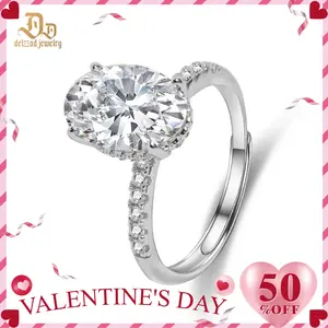 Delzzad 4.5ct Adjustable Oval Cut Hidden Halo Engagement Ring Synthetic Moissanite S925 Band Ring Moissanite Jewelry Promise Solitaire Ring Perfect Christmas Gift