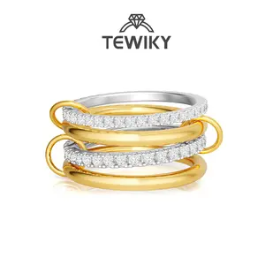 TEWIKY Greenish Spring Jewelry Gold Outdoorfun Stackable Rings for Women Non Tarnish, Cubic Zirconiaa Rings, Silver Gold Multi Ring Mixed Metals Stack Rings Set,Valentine's Day Gift Durable Practical Jewelry