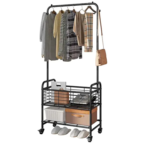 SUOERNUO Heavy Duty Rolling Laundry Hamper - 3-Layer Divided Laundry Organizers and Storage, Adjustable, Corrosion Resistant, Thick Stable Frame with Wheels+Brakes, Shelf, Hanging Rack, Bathroom Home Organizer (Mother's Day Gift Option),home decor