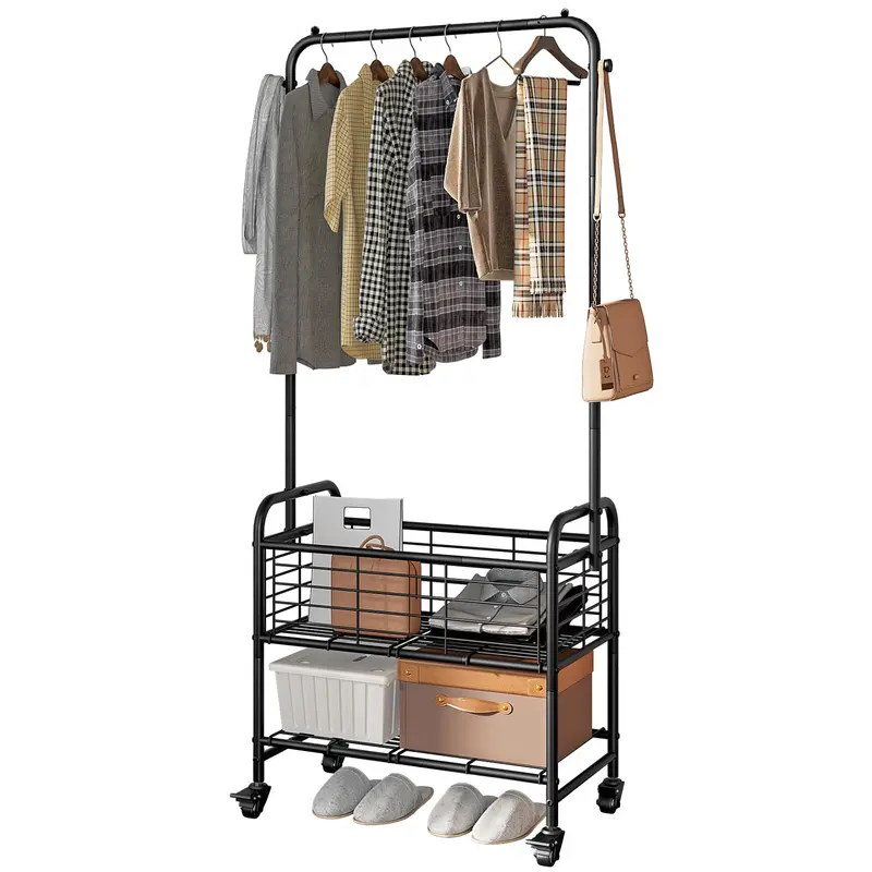 SUOERNUO Heavy Duty Rolling Laundry Hamper - 3-Layer Divided Laundry Organizers and Storage, Adjustable, Corrosion Resistant, Thick Stable Frame with Wheels+Brakes, Shelf, Hanging Rack, Bathroom Home Organizer (Mother's Day Gift Option),home decor