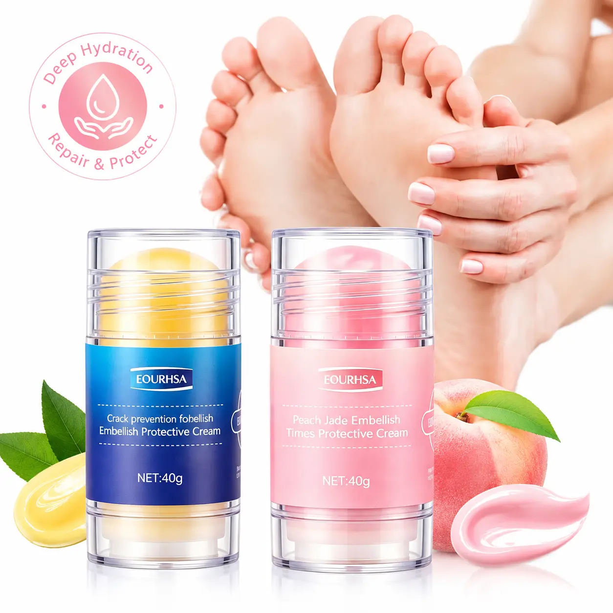 2Pack Crack Feet Prevention Stick, Moisturizing and Hydrating Foot and Hand Balm, Remove Dead Skin Softening and Nourishing Anti-Cracking Foot Cream for Feet Elbows Knees(Blue/Pink)