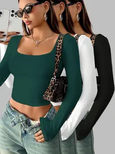 Elegant Women's Slim-Fit Long Sleeve Solid T-Shirt, Spring & Fall Casual Fashion Top, Comfortable Stretch Fabric