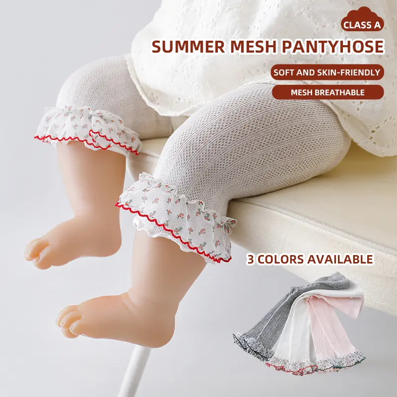 Summer Lightweight Mosquito-Repellent Mesh Leggings for Girls - Ruffled Breathable Capri-Length Pants, Versatile Infant & Toddler Bottoms playful design accent