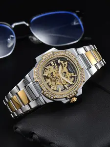Luxury automatic watch for men, stainless steel, mechanical wristwatches, skeleton watch, waterproof